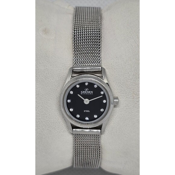 Women\'s Grenen Denmark Round Black Dial Crystal Marker Mesh Bracelet Watch 09 main image 5